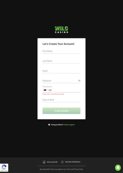 Schnelle Spieler Registrierung Interface Wild Casino